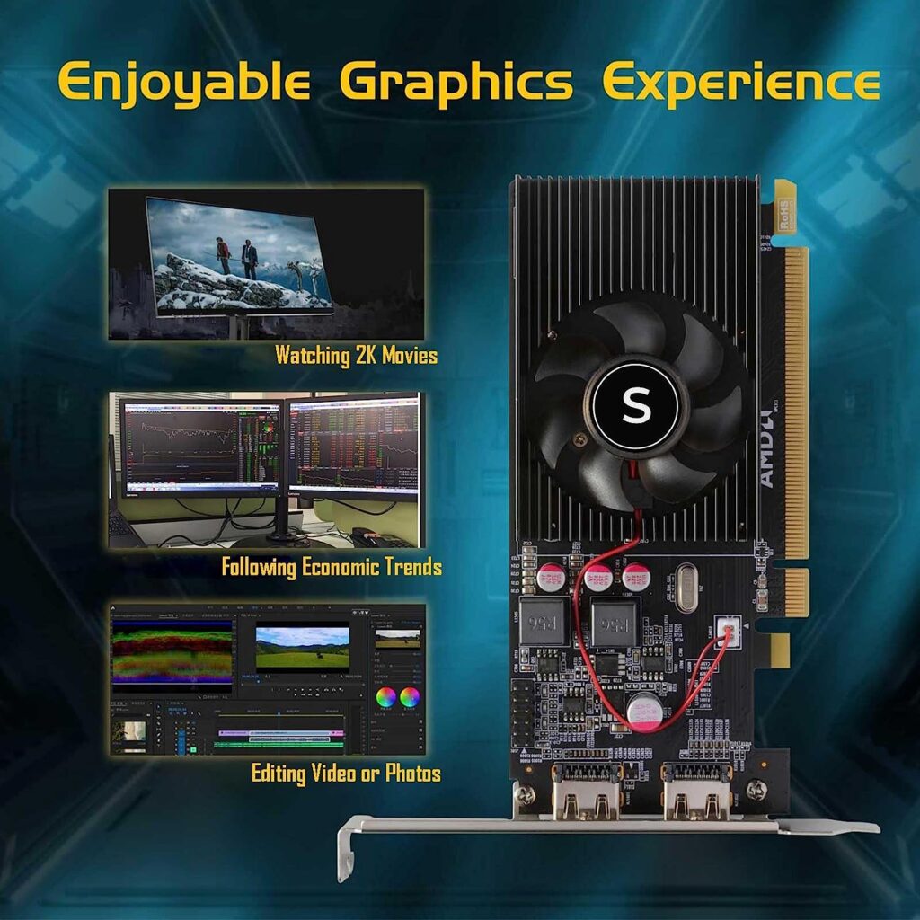 SAPLOS Radeon HD 6570 Graphics Card, Dual HDMI, 1G GDDR3 64-bit, Video Cards PC, Low Profile, Computer GPU, PCI Express x 16, 60W Low Power, Plug  Play, Single Fan Air Cooling