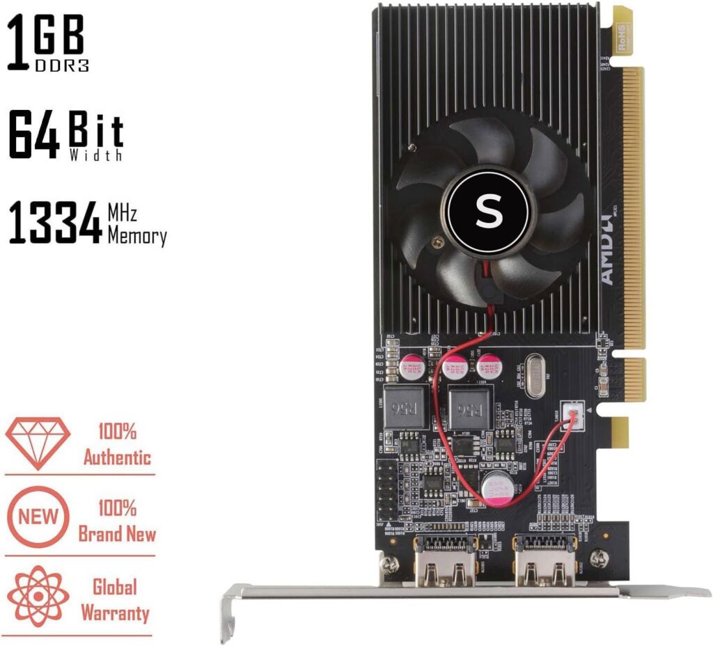 SAPLOS Radeon HD 6570 Graphics Card, Dual HDMI, 1G GDDR3 64-bit, Video Cards PC, Low Profile, Computer GPU, PCI Express x 16, 60W Low Power, Plug  Play, Single Fan Air Cooling