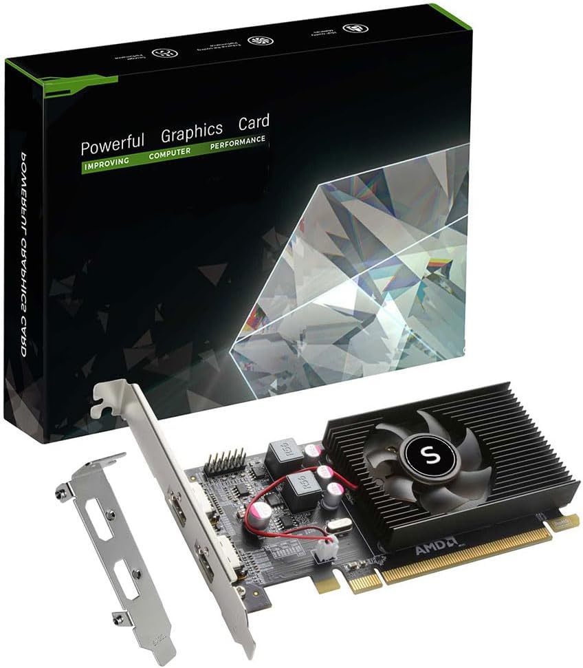SAPLOS Radeon HD 6570 Graphics Card, Dual HDMI, 1G GDDR3 64-bit, Video Cards PC, Low Profile, Computer GPU, PCI Express x 16, 60W Low Power, Plug  Play, Single Fan Air Cooling
